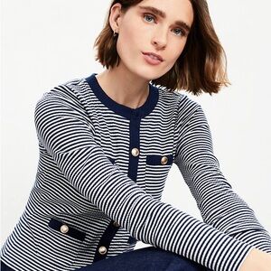 LOFT Navy and White Striped Pocketed Top